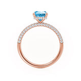COCO - Emerald Aqua Spinel & Diamond 18k Rose Gold Petite Hidden Halo Triple Pavé Ring Engagement Ring Lily Arkwright