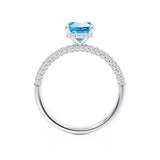 COCO - Emerald Aqua Spinel & Diamond 950 Platinum Petite Hidden Halo Triple Pavé Ring Engagement Ring Lily Arkwright