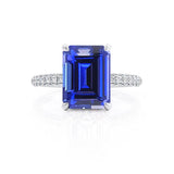 COCO - Emerald Blue Sapphire & Diamond 950 Platinum Petite Hidden Halo Triple Pavé Ring Engagement Ring Lily Arkwright