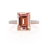 COCO - Emerald Champagne Sapphire & Diamond 18k Rose Gold Petite Hidden Halo Triple Pavé Ring Engagement Ring Lily Arkwright