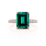 COCO - Emerald & Diamond 18k Rose Gold Petite Hidden Halo Triple Pavé Ring Engagement Ring Lily Arkwright