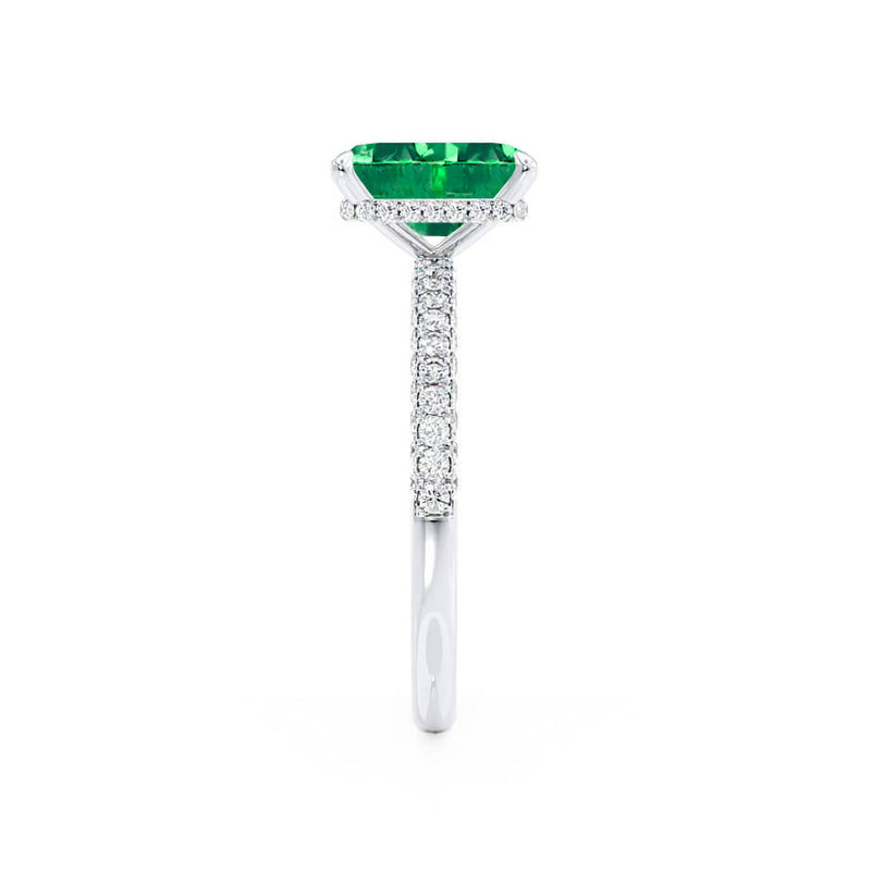 COCO - Emerald & Diamond 950 Platinum Petite Hidden Halo Triple Pavé Ring Engagement Ring Lily Arkwright