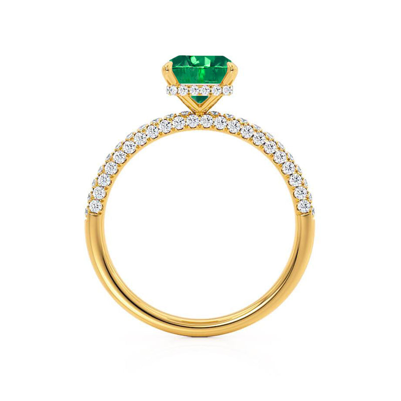COCO - Emerald Emerald & Diamond 18k Yellow Gold Petite Hidden Halo Triple Pavé Ring Engagement Ring Lily Arkwright