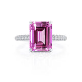 COCO - Emerald Pink Sapphire & Diamond 950 Platinum Petite Hidden Halo Triple Pavé Ring Engagement Ring Lily Arkwright