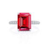 COCO - Emerald Ruby & Diamond 950 Platinum Petite Hidden Halo Triple Pavé Ring Engagement Ring Lily Arkwright