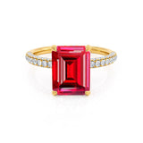 COCO - Emerald Ruby & Diamond 18k Yellow Gold Petite Hidden Halo Triple Pavé Ring Engagement Ring Lily Arkwright