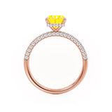 COCO - Emerald Yellow Sapphire & Diamond 18k Rose Gold Petite Hidden Halo Triple Pavé Ring Engagement Ring Lily Arkwright