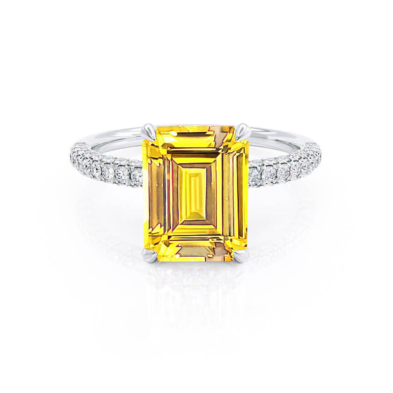 COCO - Emerald Yellow Sapphire & Diamond 950 Platinum Petite Hidden Halo Triple Pavé Ring Engagement Ring Lily Arkwright