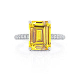 COCO - Emerald Yellow Sapphire & Diamond 18k White Gold Petite Hidden Halo Triple Pavé Ring Engagement Ring Lily Arkwright
