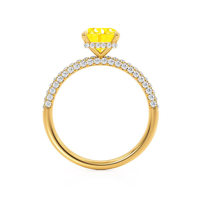 COCO - Emerald Yellow Sapphire & Diamond 18k Yellow Gold Petite Hidden Halo Triple Pavé Ring Engagement Ring Lily Arkwright