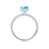 COCO - Princess Aqua Spinel & Diamond 950 Platinum Hidden Halo Triple Pavé Shoulder Set Engagement Ring Lily Arkwright