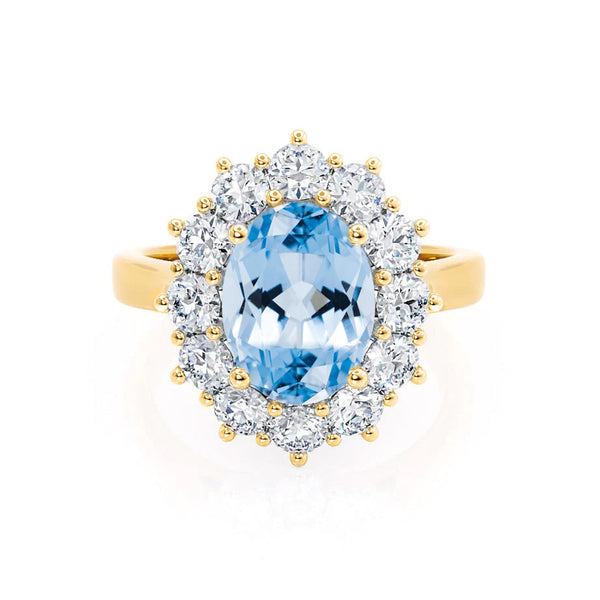DIANA - Chatham® Aqua Spinel & Lab Diamond 18k Yellow Gold Engagement Ring Lily Arkwright