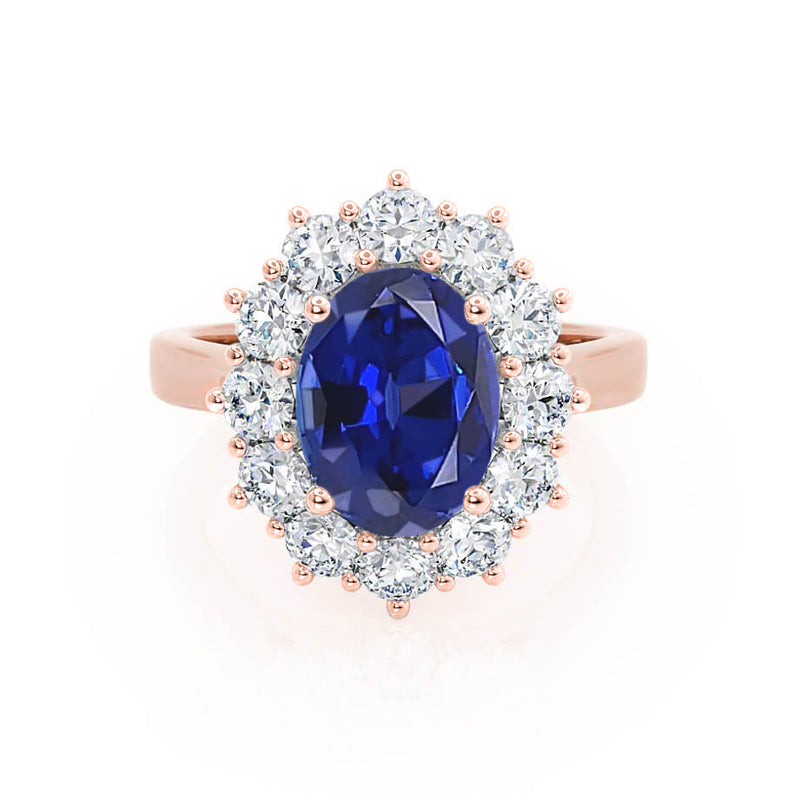 DIANA - Chatham® Blue Sapphire & Lab Diamond 18k Rose Gold Engagement Ring Lily Arkwright