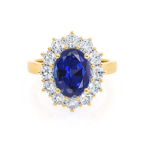 DIANA - Ready to Ship 2.72ct/9x7mm Blue Sapphire & Lab Diamond 18k Yellow Gold