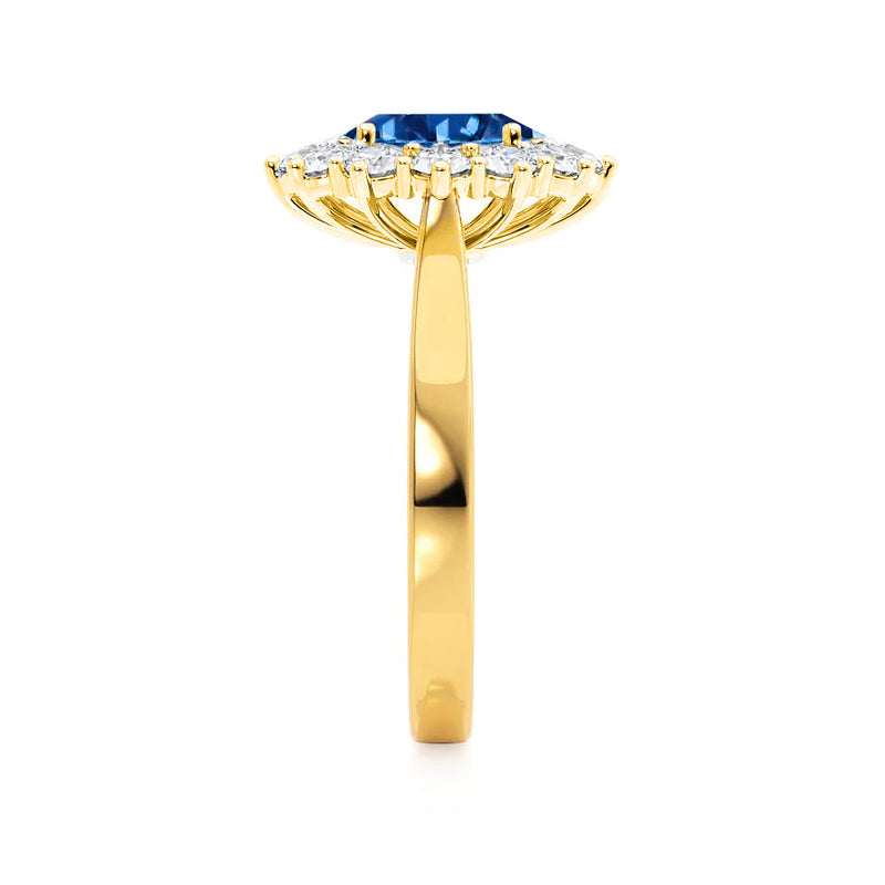DIANA - Chatham® Blue Sapphire & Lab Diamond 18k Yellow Gold Engagement Ring Lily Arkwright