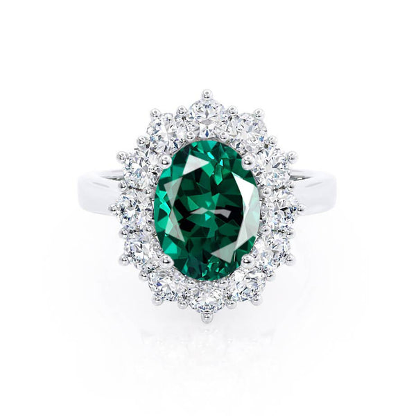 - Chatham® Emerald & Lab Diamond 18k White Gold Halo Engagement Ring Lily Arkwright
