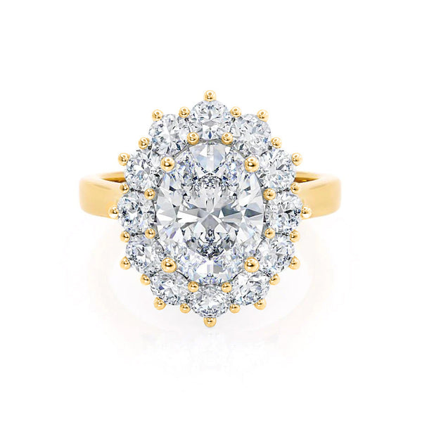 DIANA - Iconic Oval Moissanite & Lab Diamond 18k Yellow Gold Engagement Ring Lily Arkwright