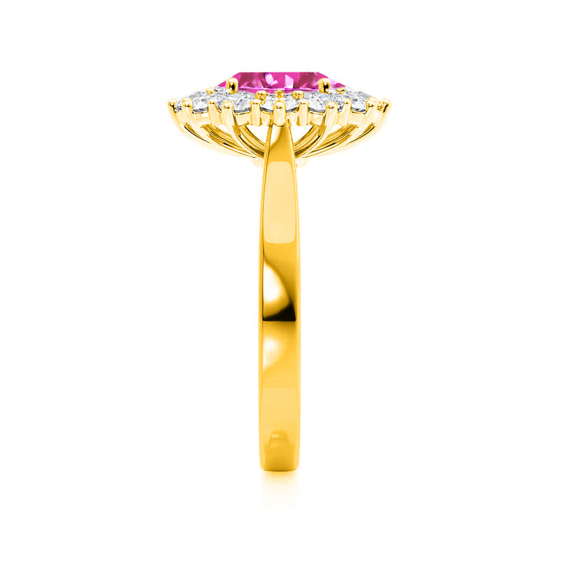 - Chatham® Pink Sapphire & Lab Diamond 18k Yellow Gold Engagement Ring Lily Arkwright