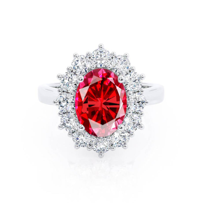 - Chatham® Ruby & Lab Diamond 18k White Gold Halo Engagement Ring Lily Arkwright