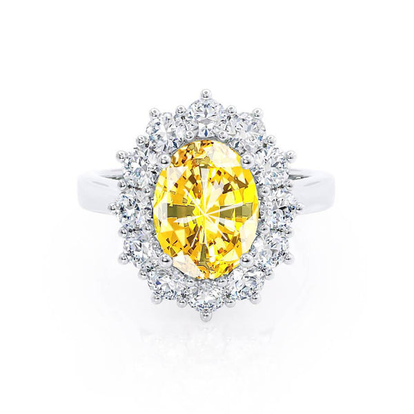Chatham® Yellow Sapphire & Lab Diamond 18k White Gold Halo Engagement Ring Lily Arkwright