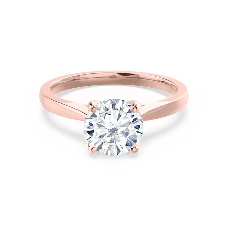 ELENA - Round Natural Diamond Solitaire 18k Rose Gold Cathedral Ring Engagement Ring Lily Arkwright