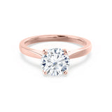 ELENA - Round Moissanite Solitaire 18k Rose Gold Cathedral Ring
