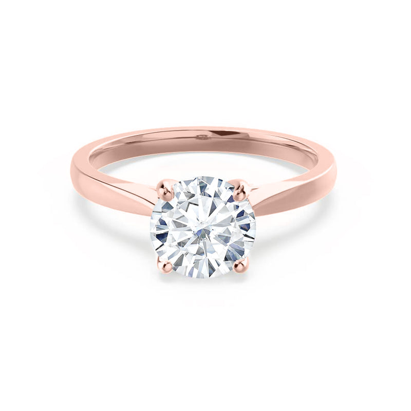 ELENA - Round Moissanite Solitaire 18k Rose Gold Cathedral Ring