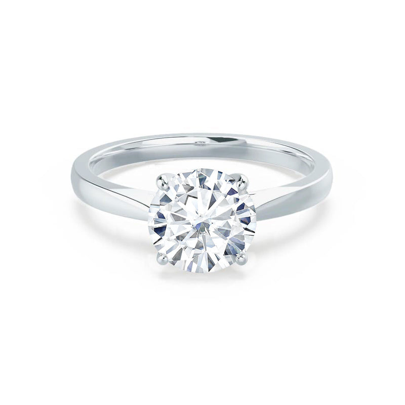 ELENA - Round Natural Diamond Solitaire 18k White Gold Cathedral Ring Engagement Ring Lily Arkwright