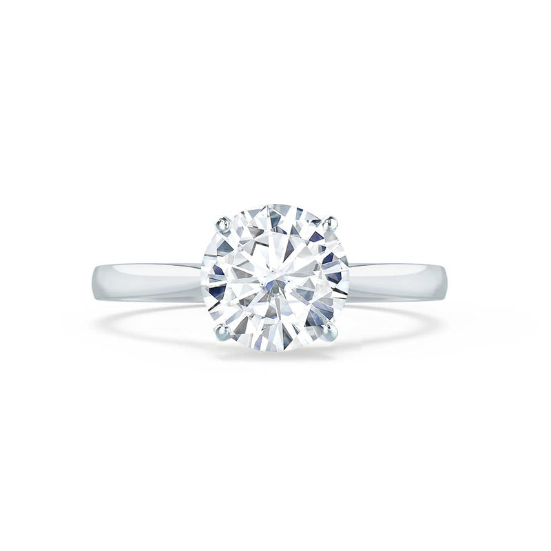 ELENA - Round Natural Diamond Solitaire 18k White Gold Cathedral Ring Engagement Ring Lily Arkwright