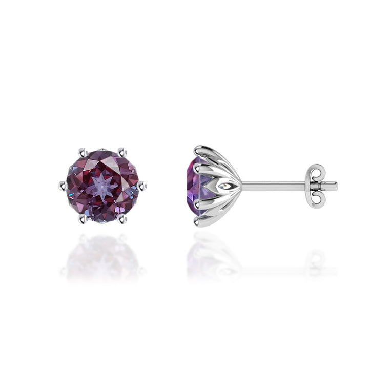ELOISE - Round Alexandrite Platinum Lotus Leaf Stud Earrings