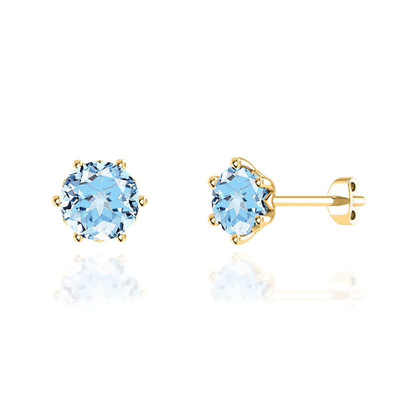 ELOISE - Round Aqua Spinel 18k Yellow Gold Lotus Leaf Stud Earrings Earrings Lily Arkwright