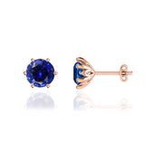 ELOISE - Round Blue Sapphire 18k Rose Gold Lotus Leaf Stud Earrings Earrings Lily Arkwright
