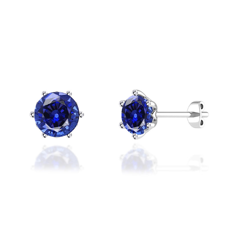 ELOISE - Round Blue Sapphire 18k White Gold Lotus Leaf Stud Earrings Earrings Lily Arkwright