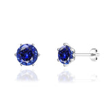 ELOISE - Round Blue Sapphire Platinum Lotus Leaf Stud Earrings Earrings Lily Arkwright