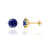 ELOISE - Round Blue Sapphire 18k Yellow Gold Lotus Leaf Stud Earrings Earrings Lily Arkwright