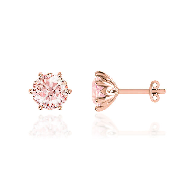 ELOISE - Round Champagne Sapphire 18k Rose Gold Lotus Leaf Stud Earrings Earrings Lily Arkwright