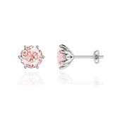 ELOISE - Round Champagne Sapphire Platinum Lotus Leaf Stud Earrings Earrings Lily Arkwright