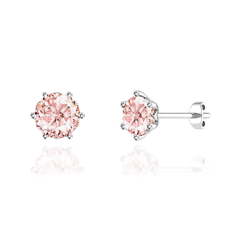 ELOISE - Round Champagne Sapphire 18k White Gold Lotus Leaf Stud Earrings Earrings Lily Arkwright