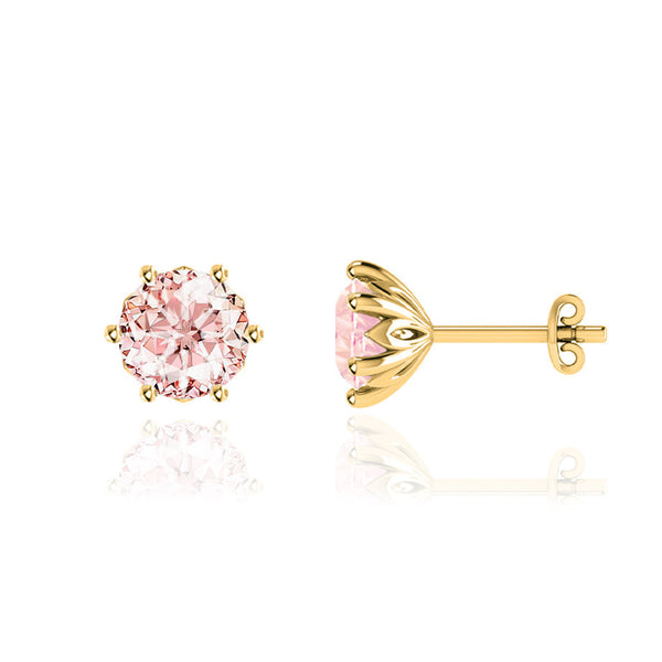 ELOISE - Round Champagne Sapphire 18k Yellow Gold Lotus Leaf Stud Earrings Earrings Lily Arkwright