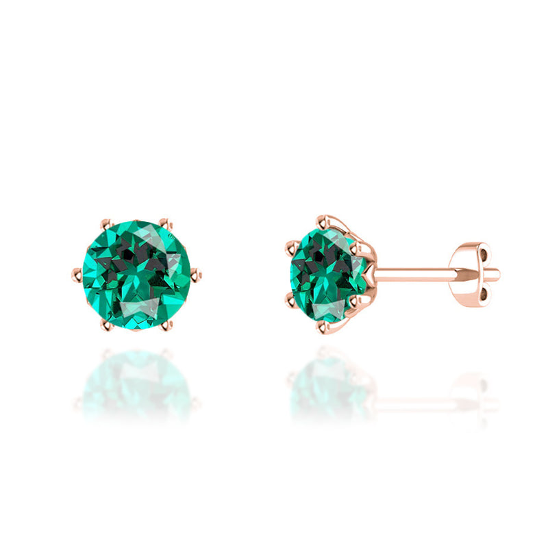 ELOISE - Round Emerald 18k Rose Gold Lotus Leaf Stud Earrings Earrings Lily Arkwright