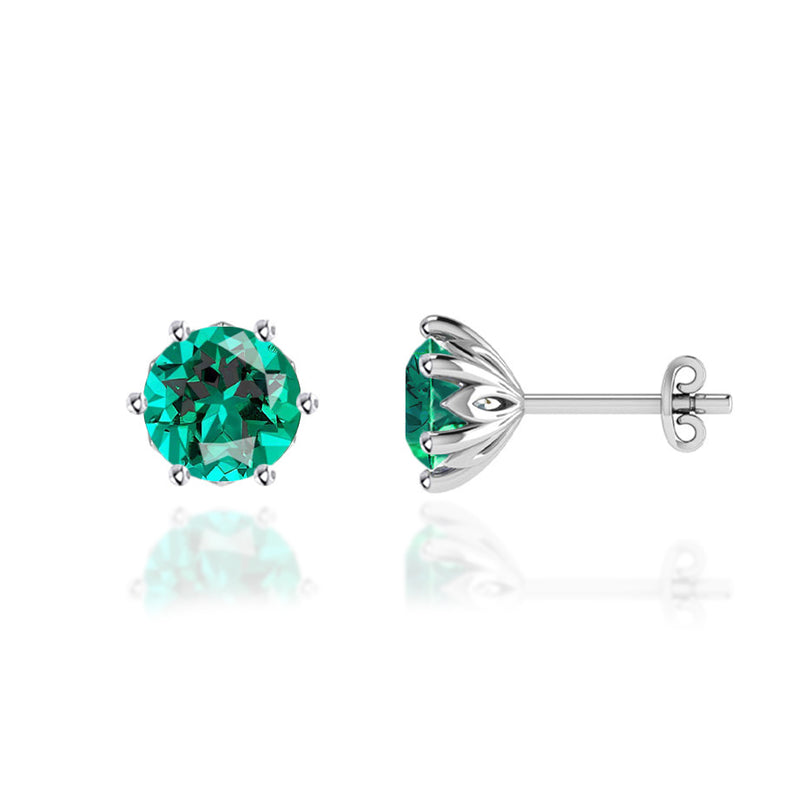 ELOISE - Round Emerald Platinum Lotus Leaf Stud Earrings Earrings Lily Arkwright