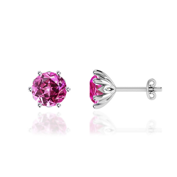 ELOISE - Round Pink Sapphire 18k White Gold Lotus Leaf Stud Earrings Earrings Lily Arkwright