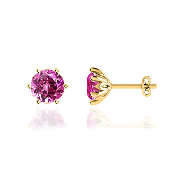 ELOISE - Round Pink Sapphire 18k Yellow Gold Lotus Leaf Stud Earrings Earrings Lily Arkwright
