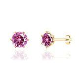 ELOISE - Round Pink Sapphire 18k Yellow Gold Lotus Leaf Stud Earrings Earrings Lily Arkwright