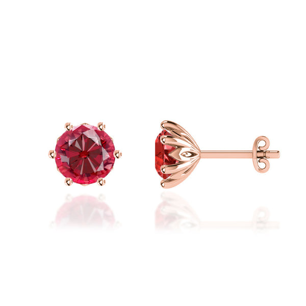 ELOISE - Round Ruby 18k Rose Gold Lotus Leaf Stud Earrings Earrings Lily Arkwright