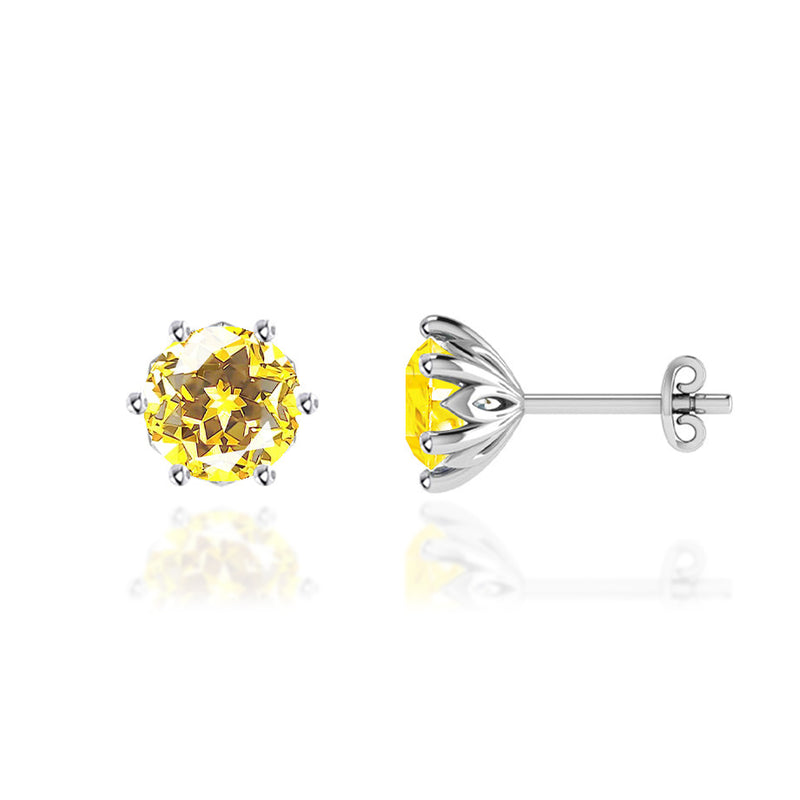 ELOISE - Round Yellow Sapphire Platinum Lotus Leaf Stud Earrings Earrings Lily Arkwright