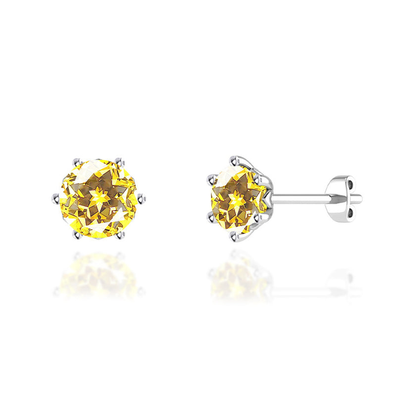 ELOISE - Round Yellow Sapphire 18k White Gold Lotus Leaf Stud Earrings Earrings Lily Arkwright