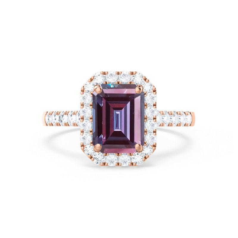 ESME - Emerald Lab-Grown Alexandrite & Diamond 18k Rose Gold Halo Engagement Ring Lily Arkwright