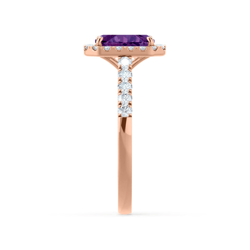 ESME - Radiant Lab-Grown Alexandrite & Diamond 18k Rose Gold Halo Engagement Ring Lily Arkwright