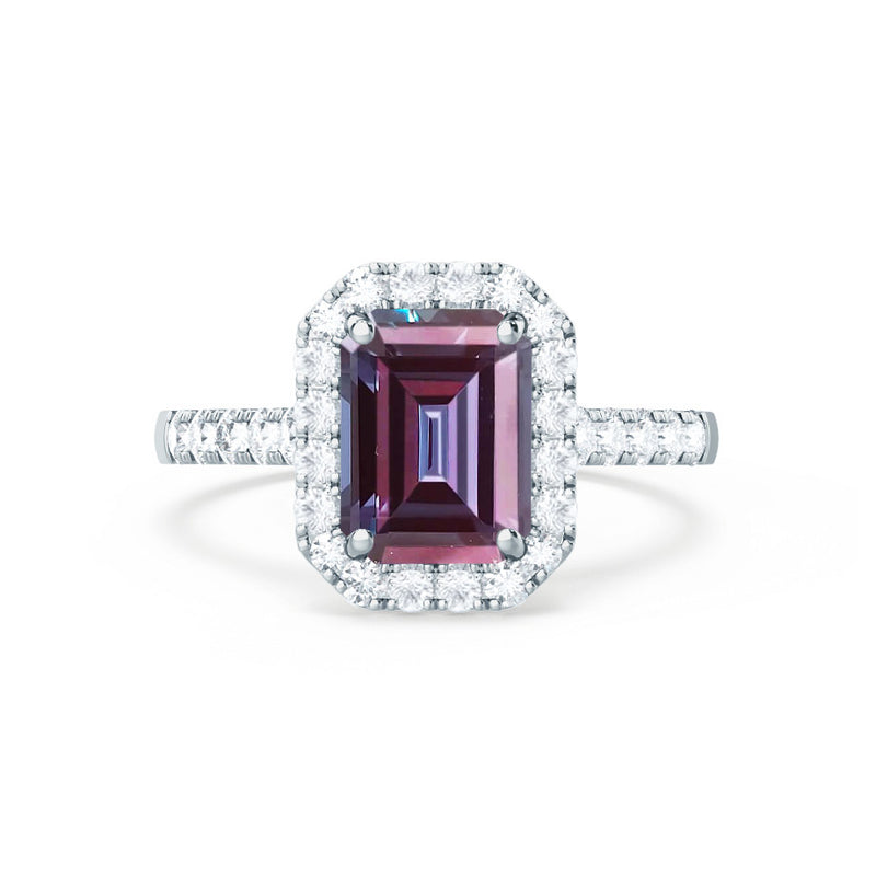 ESME - Emerald Lab-Grown Alexandrite & Diamond Platinum 950 Halo Engagement Ring Lily Arkwright